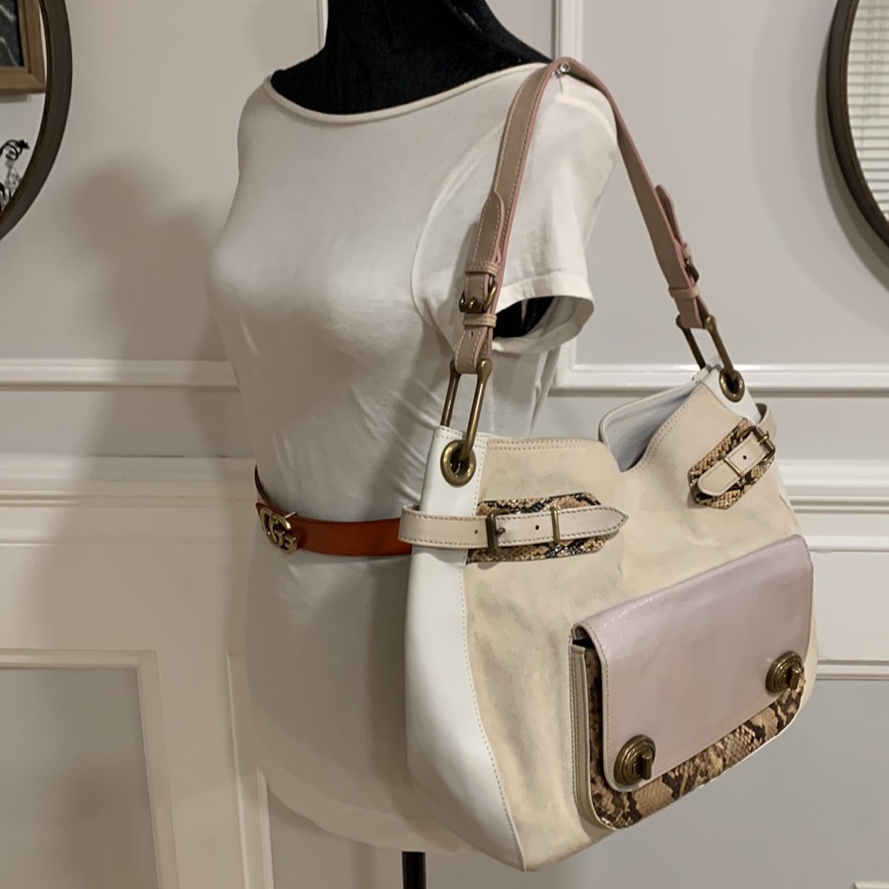 Marc Jacobs Oversized Rare Zoe Suede and Snake Print Leather Hobo